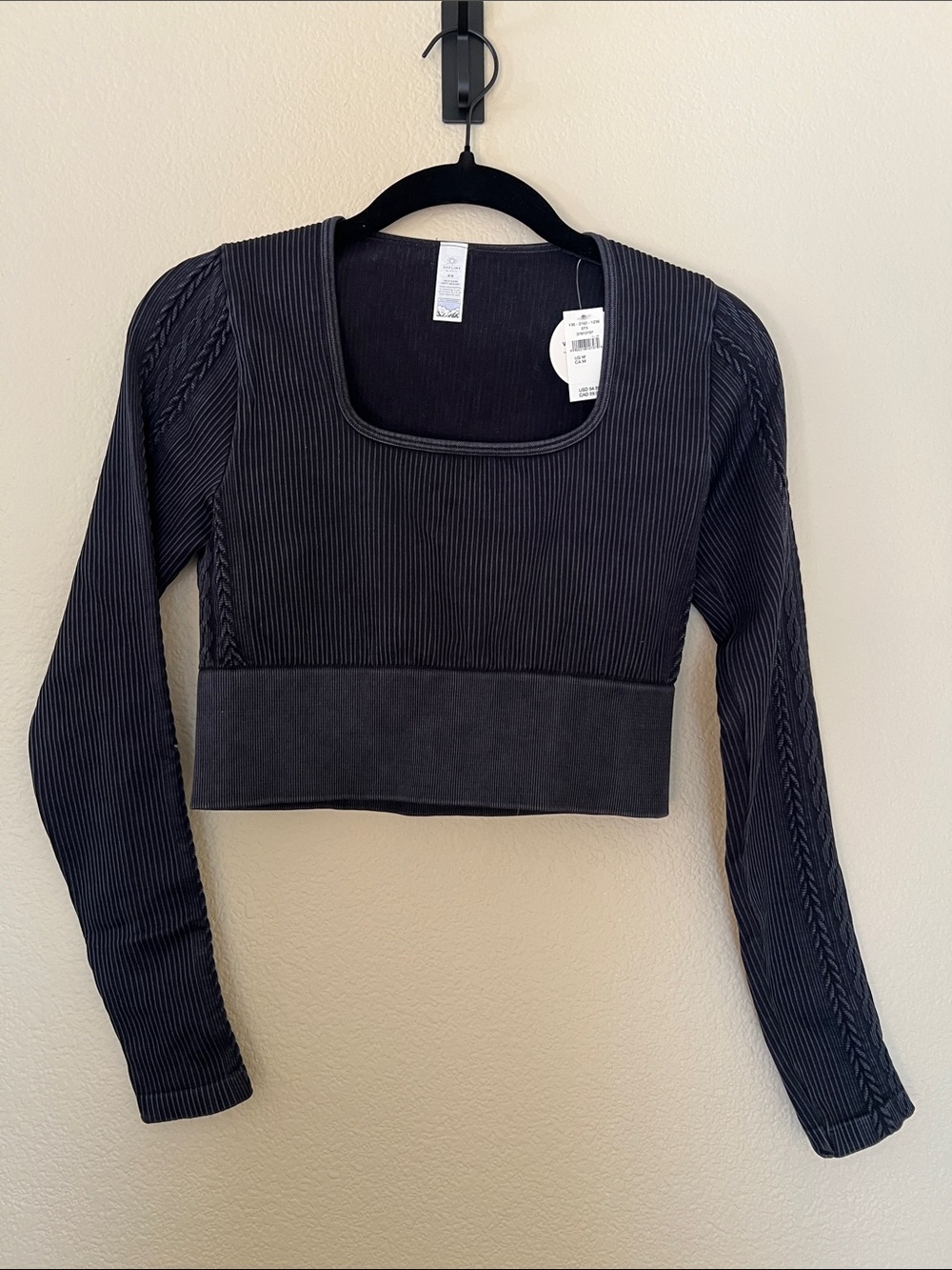 aerie Offline by aerie Black Ribbed Long-Sleeve Cropped Top